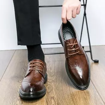 Crocodile Pattern Men Casual Shoes 2024 New Arrival Men s Oxfords Footwear Leather Fashion Brogue Shoes Men Pointed Toe Men Shoe 37 чёрный