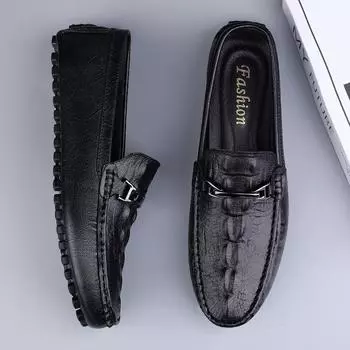 Crocodile Pattern Men Casual Shoes Genuine Leather Men s Loafers Slip-On Mocasines New Trend Driving Shoes Comfy Male Boat Flats 37 чёрный