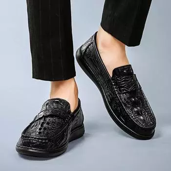 Crocodile Pattern Mens Loafers Men Fashion Shoes New Spring Comfy Men s Flats Comfy Moccasins Classic Leather Men Casual Shoes 38 чёрный
