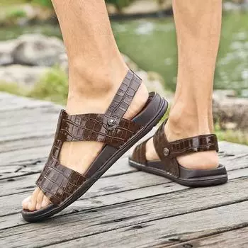 Crocodile pattern new summer sandals and slippers for men Beach Slip-on Sandals Travel Outdoor beach walking shoes Large 37-46 37 чёрный