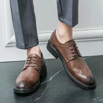 Crocodile patterned men s leather shoes Luxury British fashion style Gentlemen s Elegant Shoes for Party Outdoor Activities 38 чёрный