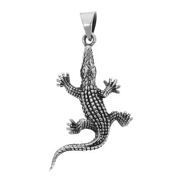 Crocodile Pendant Top Chainless Charm Silver 925 Crocodile Miniature Reptile Biological Animal Unique Necklace Motif [Shinjuku Ginnokura] Men s