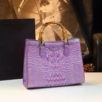 Crocodile Print Bag, High-end Style, Bamboo Joint Hand-held Tote Bag, Versatile Leather Women s Bag розовый