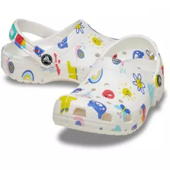 Crocs Classic Doodle Print Clogs Toddler White Multi 210357 94s C7(140mm)