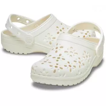 Crocs Classic Floral Cut Out Clogs Kids Chalk 210943 0wv J2(210)
