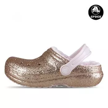 Crocs Детские зимние тапочки Kies с блестками и подкладкой для холодной погоды, меховые тапочки для детей, розовое золото 207462 2уп. 2074622UB/J1200