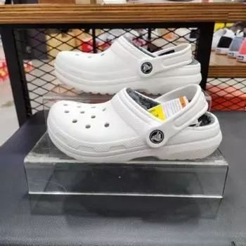 Crocs Dp01 Kids Classic Lined Clogs K Fur Slippers Fur Shoes Winter Shoes white/175