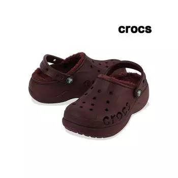 Crocs Kids Baya Platform Lined Clogs Fur Slippers Burgundy 208708 605k 208708605K210mm W4