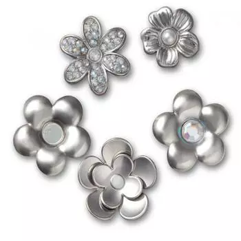 Crocs Monochrome Silver Flower Zibbitz Set Of 5 10013258 FREE