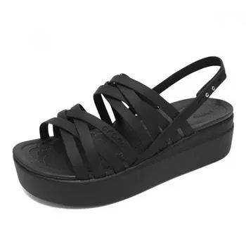 Crocs Женские босоножки-тапочки Brooklyn на низком танкетке с ремешками, черные 206751 001 206751001/250mm(W8)