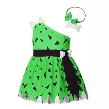 Croods The Sleeveless Mesh Dress With Hair Band Cosplay Costume Party Halloween 70