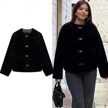 Crop Faux Fur Coat Women Autumn Long Sleeve Plush Black Jacket Outerwears Casual Warm Furry Woman Parkas XS чёрный