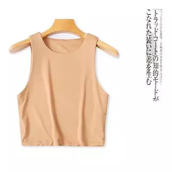 Crop Top Double-Layer Vest Amoi Foreign Trade Women s Clothing Minimalist Easiest for Match round Neck Pullover Stretchy Underwear Outwear 31504 Camel Yellow A- 10-2-4 XL