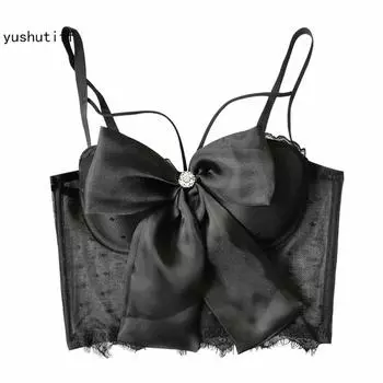 Crop Top yushutiff Rave Festival Bustier Nightclub Lace Bownot Corset Bra Party Clothing Summer Vest