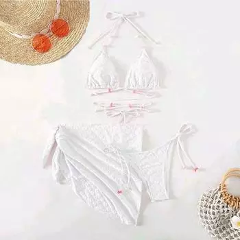 Cross 3 шт купальники бикини комплект цветочные кружева завязывается купальники комплект женский S розовый