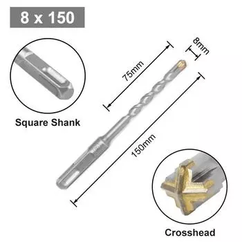 Cross Bit Four-Blade Electric Hammer Bit Carbide Impact Drill Concrete Reinforcement Square Shank Round Shank Five-Pit Shank square handle cross 8 * 150