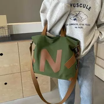 Cross Border 2024, новая модная холщовая сумка-тоут с буквенным принтом, дорожная сумка через плечо на короткие расстояния, женская сумка большой вместимости для отдыха