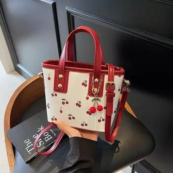 Cross-border 2025 summer new cherry portable fashion handbag large capacity cute shoulder tote bucket bag