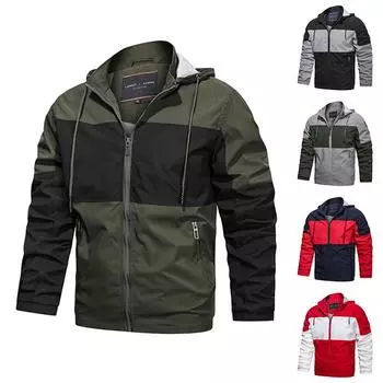 Cross Border и новая мужская куртка прямого контрастного цвета с капюшоном на молнии повседневная куртка для мужчин XL кислотные зеленого