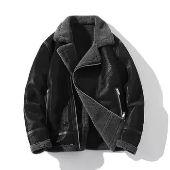 Cross Border Clothing Новая мужская повседневная куртка с лацканами из плотного бархата, однотонная, с меховой отделкой 2XL чёрный