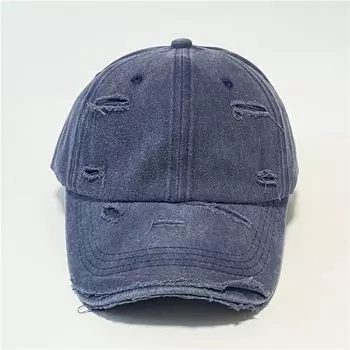 Cross-Border Fashion Washing Cap Distressed Retro Tattered Jeans Baseball Cap Outdoor Sun Hat Light Board Peaked Cap Navy blue Adjustable