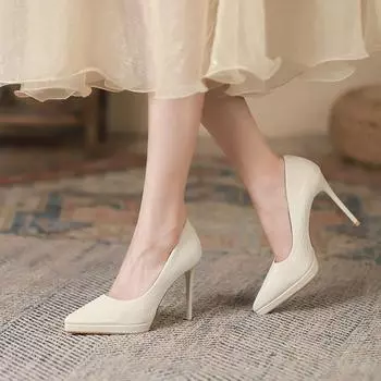 Cross-border foreign trade pointed single shoes women s autumn new waterproof table high heels cm stiletto 34 чёрный