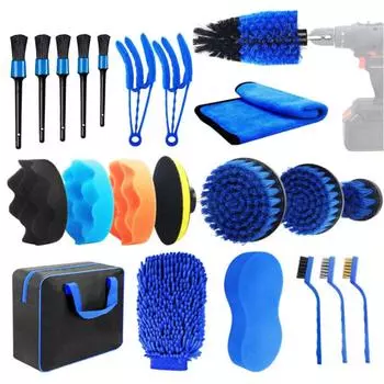 Cross-Border Горячая чистка автомобиля Щетка для мытья автомобиля Колесная ступица Внутренняя часть Gap22Набор щеток для чистки Щетка для шин Электрическая дрель Щетка Головка синий