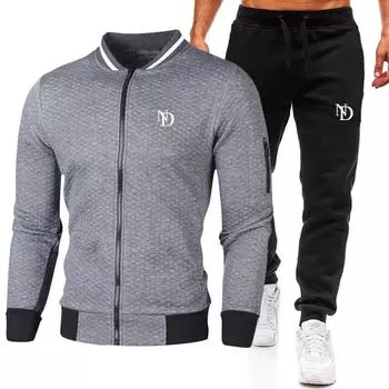 Cross Border хит продаж Зимний новый мужской не мнется и износостойкий повседневный спортивный бейсбольный костюм комплект, молния сверху Специальный стиль S серый