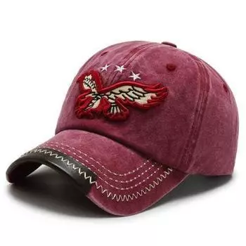 Cross-Border Hot New Arrival Washed Old Eagle Embroidered Peaked Cap Men s Outdoor Personality Baseball Cap Sun Hat Burgundy Adjustable