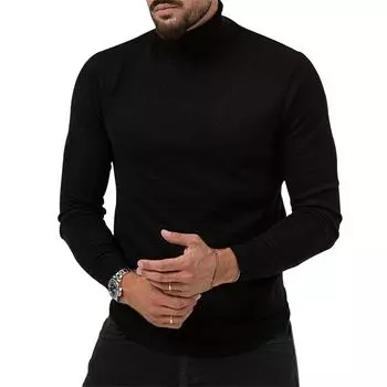 Cross Border Interior Long Sleeved T-shirt for Men s Autumn and Winter New 2025 Fashionable Men s Versatile Simple High Neck Bottom Shirt S чёрный