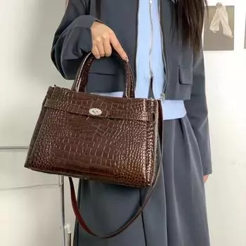 Cross Border кожаная сумка женская 2025 новая большая сумка женская большая вместительная сумка-тоут премиум-класса Sense сумка через плечо сумка для поездок на работу 35x12x23cm коричневый