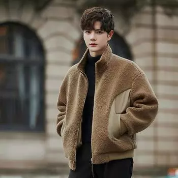 Cross Border Men s Granular Velvet Loose Fit Plus Two Sided Fashion Casual Trend Stand Up Collar Jacket JK1969 3XL хаки