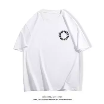 Трансграничная новинка 2023 года, летняя мужская футболка свободного покроя из чистого хлопка с принтом в виде букв и мультфильмов, оптовая продажа для мужчин и женщин с короткими рукавами XS