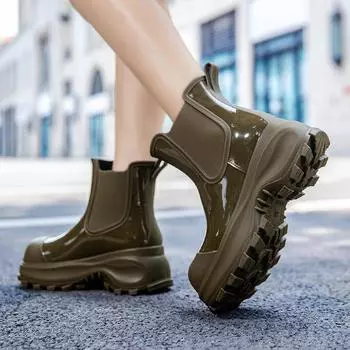 Cross-border platform women s fashion outer wear medium tube rain boots new height-increasing water shoes soft sole waterproof rain shoes 36