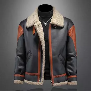 Cross Border Plus Size и новая мужская повседневная меховая цельная куртка с толстым воротником из бархата L