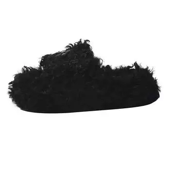 Cross flower fluffy slippers women s new fashion open-toed thick-bottomed flat-bottomed cotton slippers women s trend 35