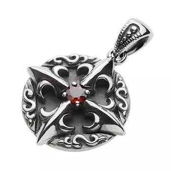Cross Gothic Circle Pendant Garnet Silver p0743 [Cenote] [925 Accessories]