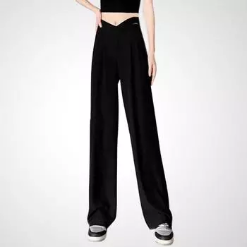Cross High Waist Hollow-out Straight Chic All-Matching Casual Pants Black XL