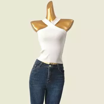 Cross Knitwear Fashion Wind Slim Looking Halterneck with Suspenders