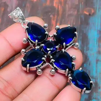 Cross London Blue Topaz Gemstone Handmade 925 Sterling Silver Удивительный ювелирный кулон 1.77 Inches синий