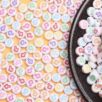 Крестообразный узор 6,5 мм 40 шт. брелок для изготовления ювелирных изделий, проставки, модные серьги, аксессуары, ручная работа, акриловое ожерелье, плоская круглая телефонная цепочка, свободные бусины