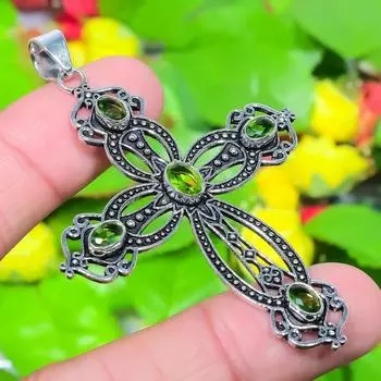 Cross- Peridot Gemstone Handmade 925 Sterling Silver Jewelry Pendant 2.68 q6w75