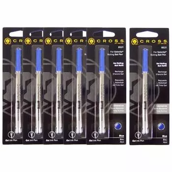 CROSS Refill Refill Select Chip шариковая ручка-роллер с гелем на водной основе M Medium Point Blue 8521 Набор из 6 стержней 0,7 мм синий