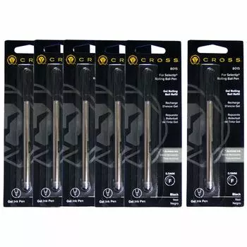 CROSS Refill Refill Select Chip шариковая ручка-роллер с гелем на водной основе F Fine Point черного цвета 8015 Набор из 6 стержней 0,5 мм чёрный
