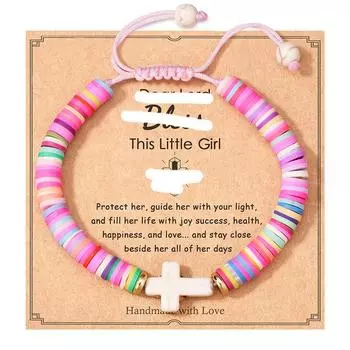 Cross Series Hand Chain Colored Soft Pottery and White Marble Weaving Bracelet Ornaments Gift