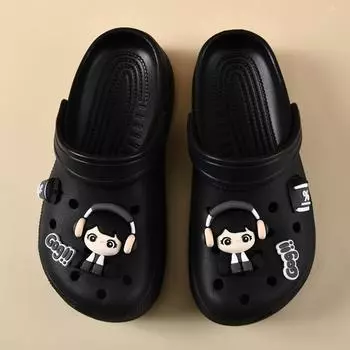 Cross star hole shoes women s medium heel thick sole heightening sandals beach shoes soft sole bag head slippers outer wear 35-36 чёрный