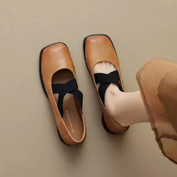 Туфли женские с перекрещивающимися ремешками на толстом каблуке 35 коричневый