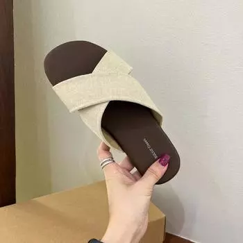 Cross-strapped linen slippers women s outerwear summer new retro casual sandals vacation seaside beach flat sandals 35