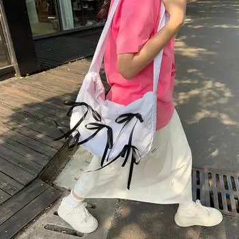 Сумка через плечо женская милый бант большая вместимость легкая сумка на плечо студенческая сумка для поездок на работу сумка для занятий розовый