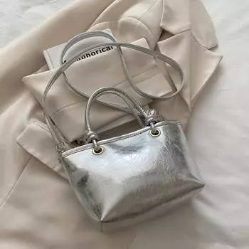 Crossbody Bag Small Basket Bag Tote Bag Women s Shoulder Bag Fashionable Silver PU Bag Women
